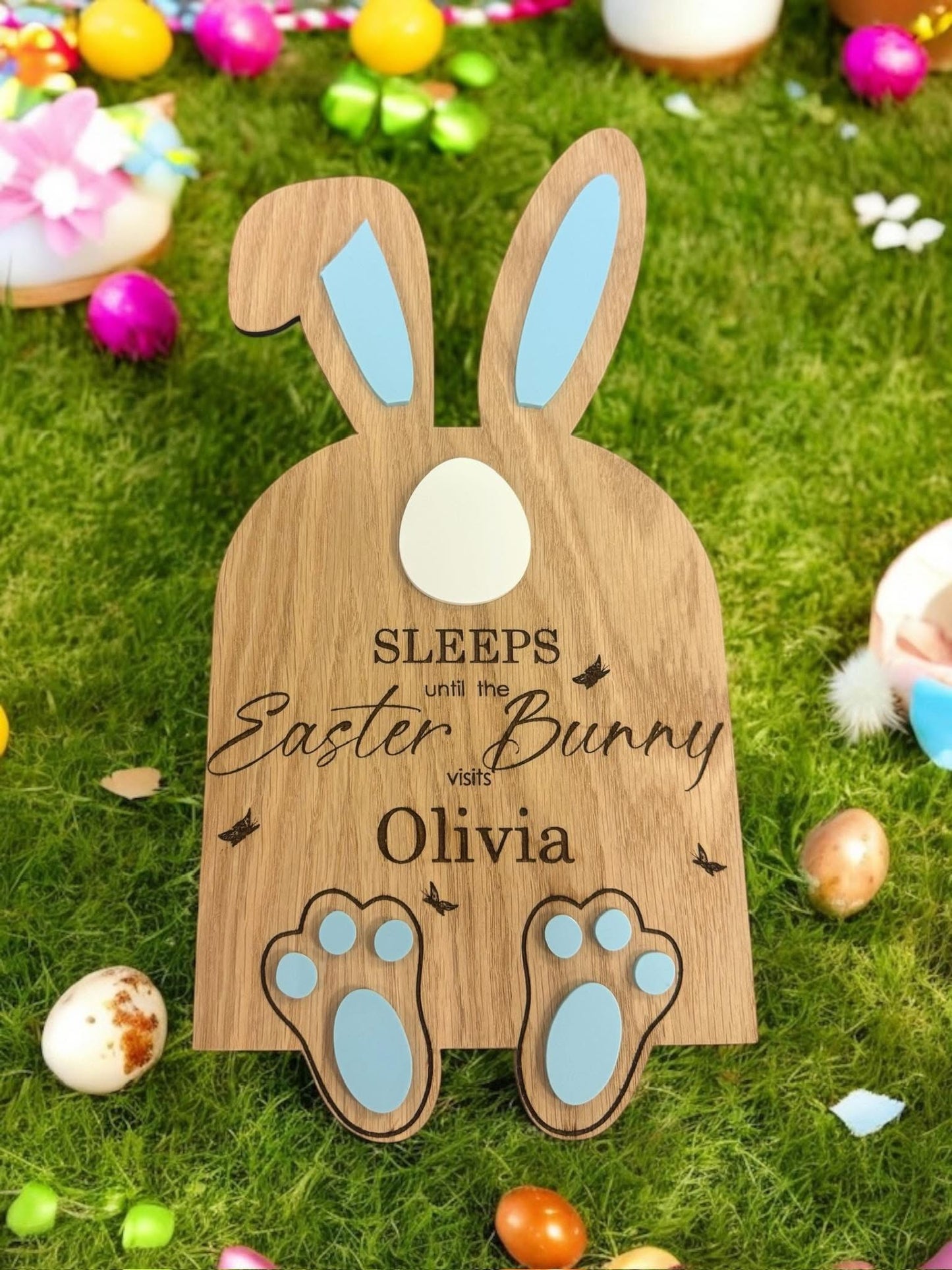 Easter Bunny Personalised Count Down Oak Board.