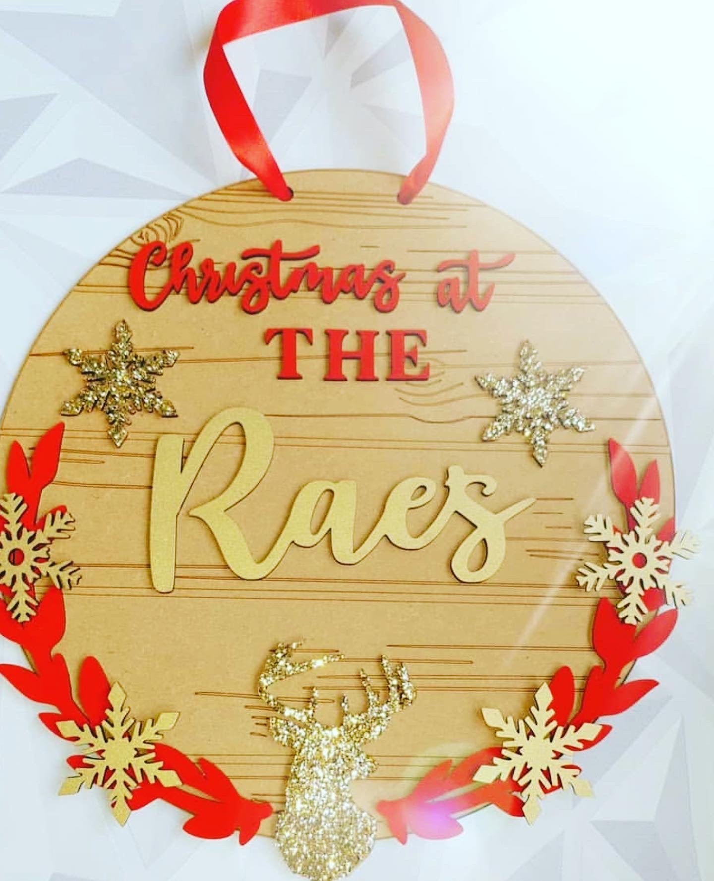 Christmas Personalised Surname Stag Plaque. 30cm