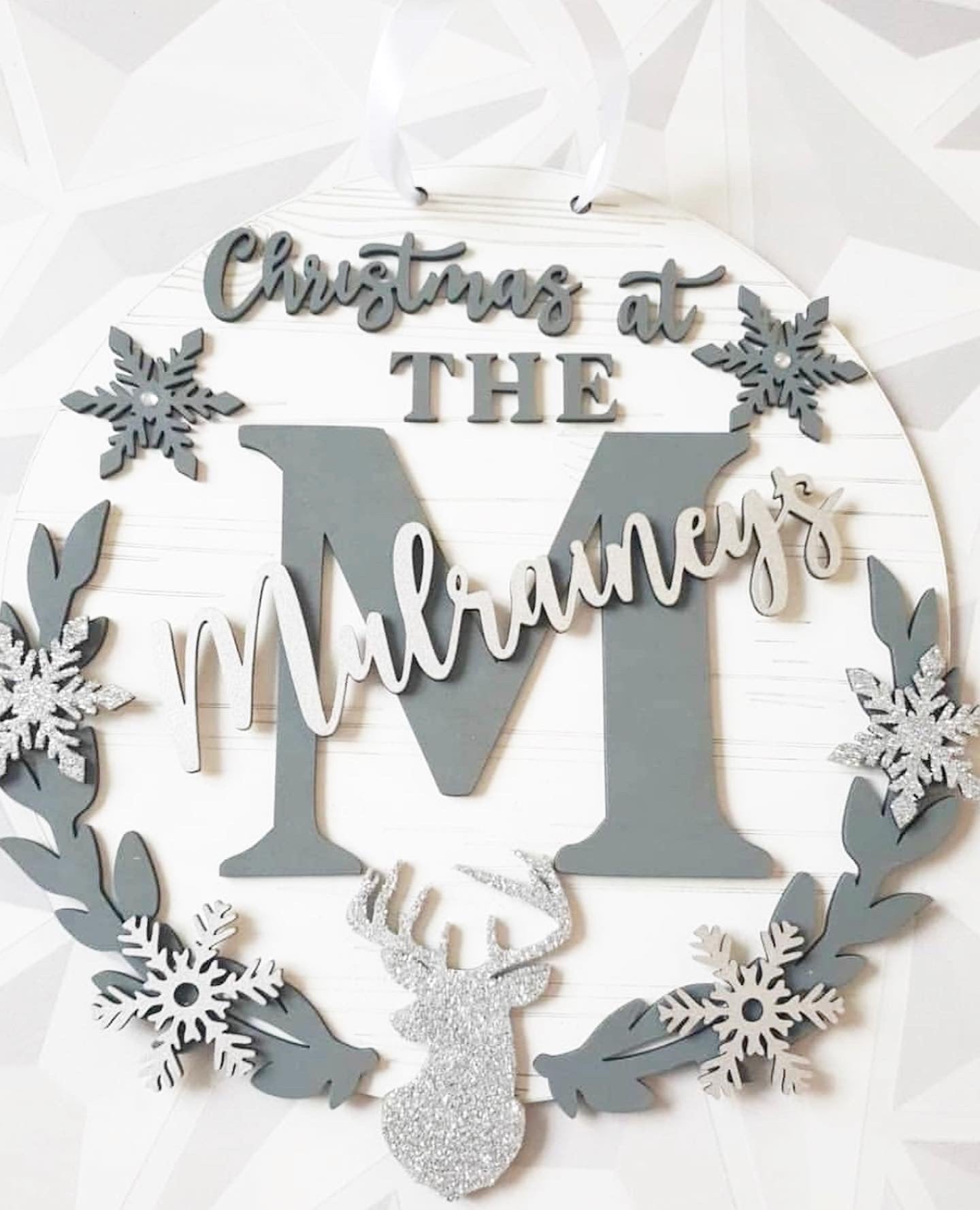 Christmas Personalised Surname Stag Plaque. 30cm