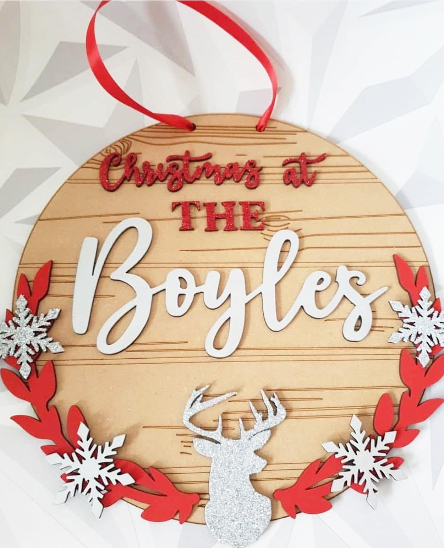 Christmas Personalised Surname Stag Plaque. 30cm