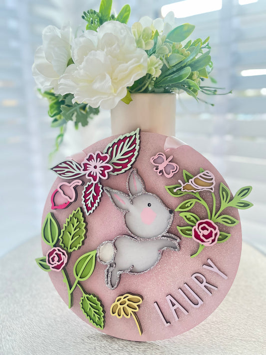 Doodle Bunny Floral Woodland Plaque.