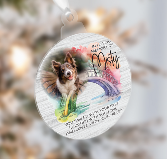 Over the rainbow bridge memorial pet christmas bauble.