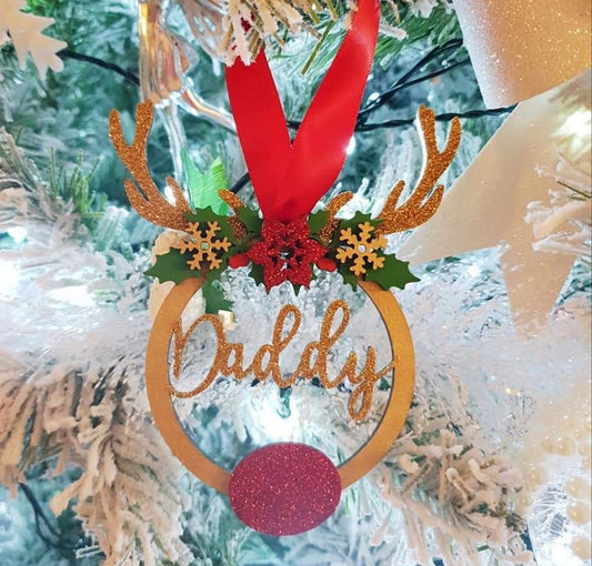 Christmas Personalised Reindeer Bauble.