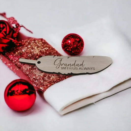 Oak Veneer Personalised Memorial Feather Bauble